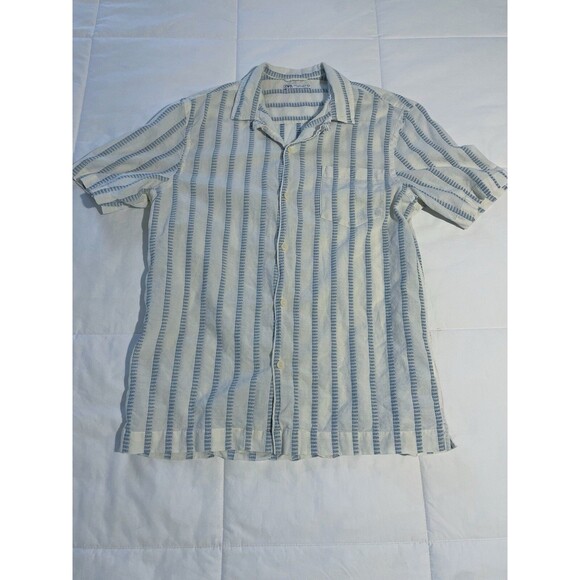 Zara Boy Short Sleeve Button Up Blue Stripe Size Medium - Picture 1 of 3